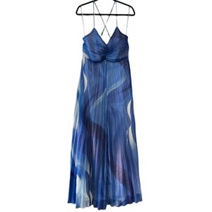 Express Blue Abstract Pleated Maxi Dress - 2024 Collection - Size M (Never Worn)